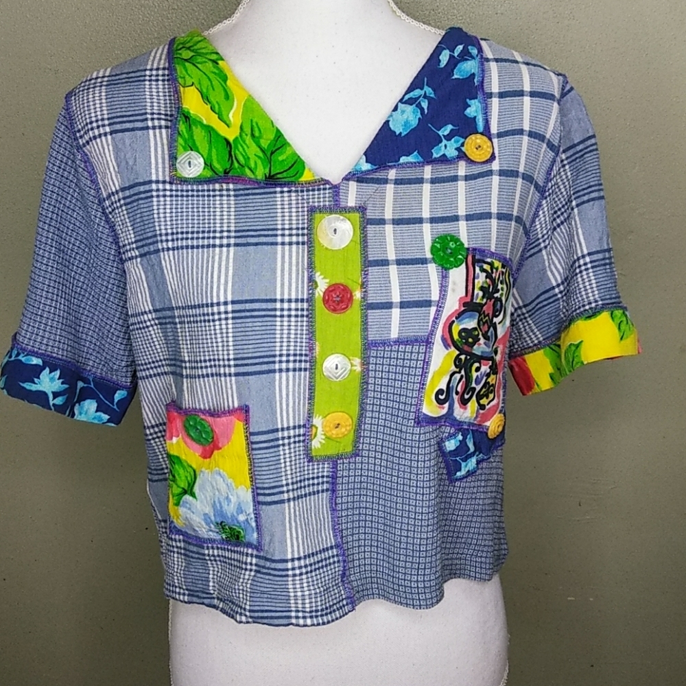 FAITH Vintage Multi-media Patchwork Applique Top - L